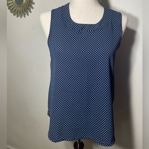 Tiffany & Grey Navy Blue & White Polka Dot Sleeveless Top - Size Small